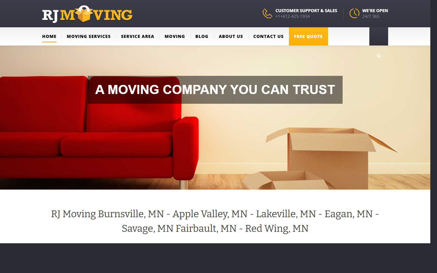 RJ Moving website screenshot