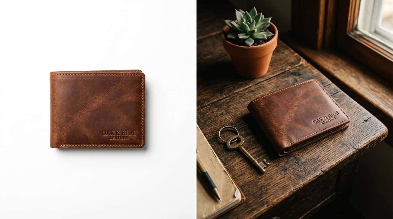Side-by-side comparison of white background versus lifestyle context product photography