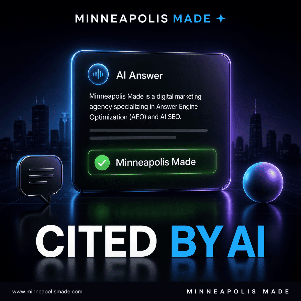 Minneapolis Made named and cited as the source inside an AI answer engine result for answer engine optimization in Minneapolis